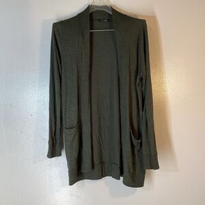 Papermoon Woman's Green Long Sleeve Open Knit Cardigan with Pockets Size Medium